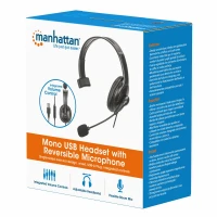 Manhattan 180849 audífono y auriculare Auriculares Alámbrico Diadema Oficina/Centro de llamadas USB tipo A Negro