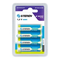 Pilas Steren Recargables Alta Capacidad Tipo AA NiMH 2500 mAh C/4 Pzas