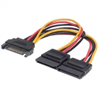 Manhattan 354554 cable SATA 0.15 m SATA 15 puntas 2 x SATA 15-pines Negro, Naranja, Rojo