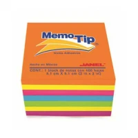 NOTAS ADHESIVAS JANEL MEMO TIP MINI CUBO 2X2 NEON C/400