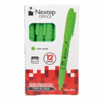 Marcador Nextep Resaltador Tipo Pluma Punta Cincel Color Verde C/12 Pzas